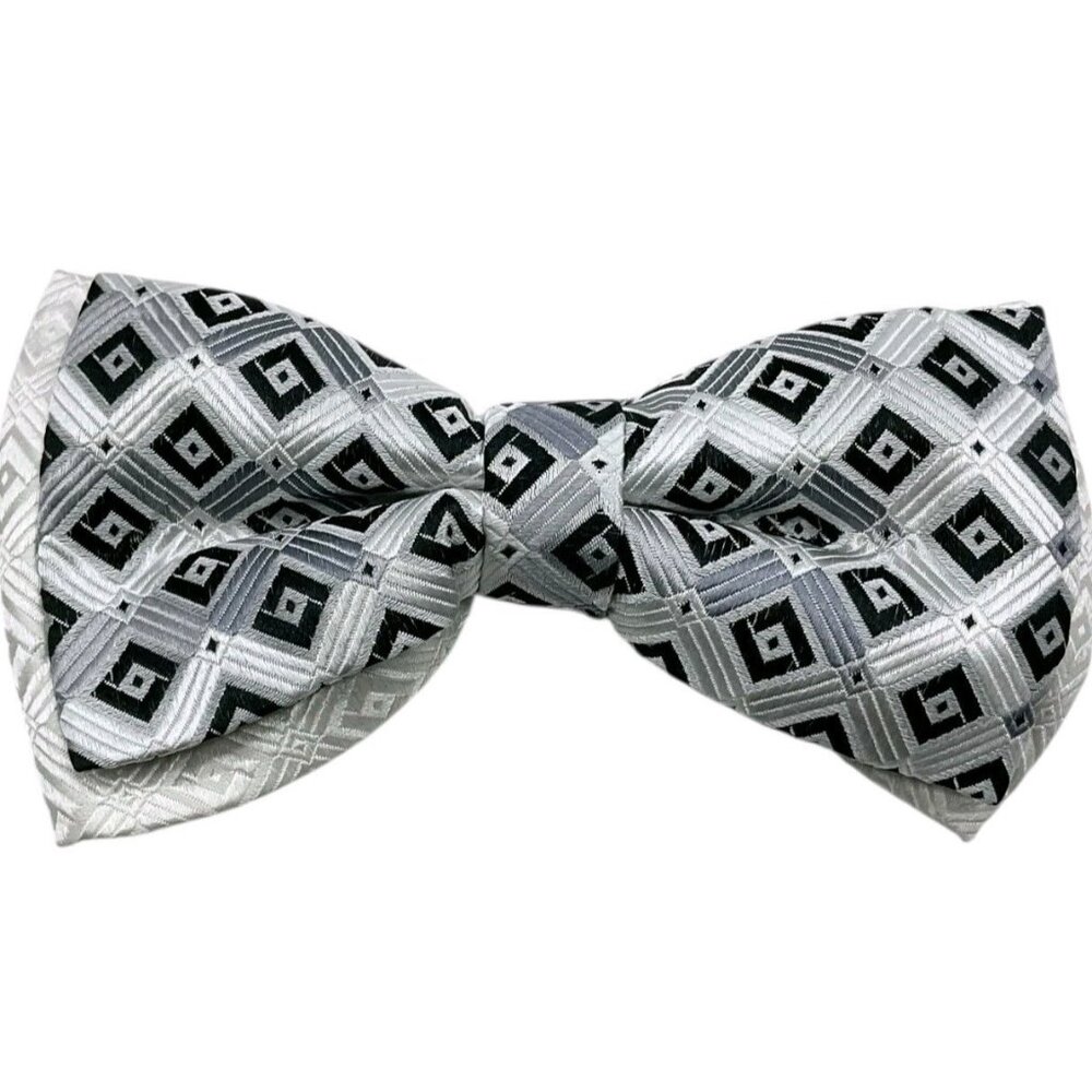 THE BIG KNOT Men's Silk LUXURY  Bow Tie Black White Geometric W:3.1" EUC